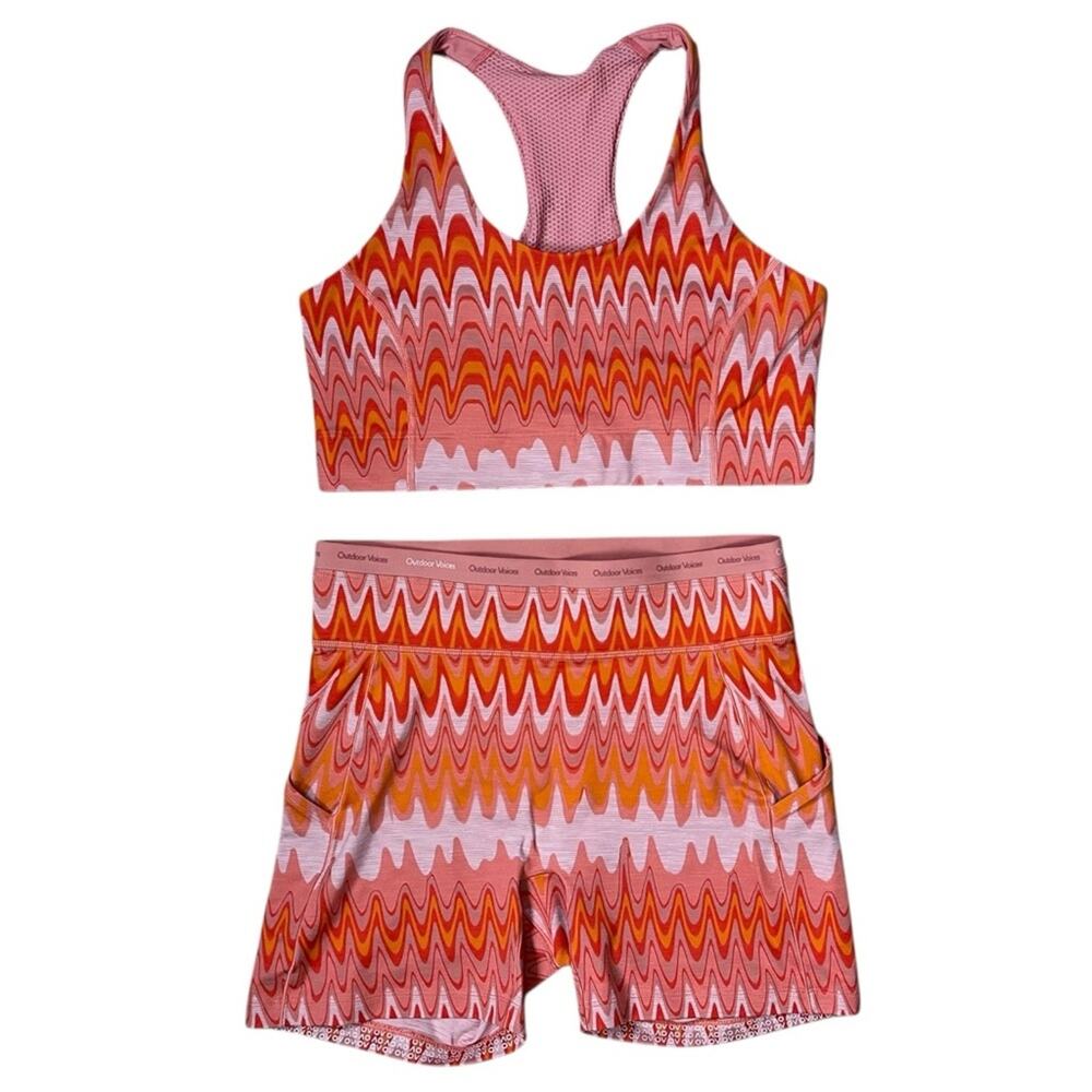 Outdoor Voices Bike Short Sport Bra Set Orange Zigzag Medium/Large Athletic Gym